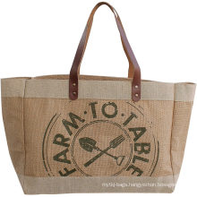 Reusable Grocery Bag Shopping Tote Cotton with Leather Handle